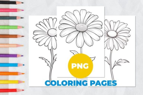 Flower coloring book pages